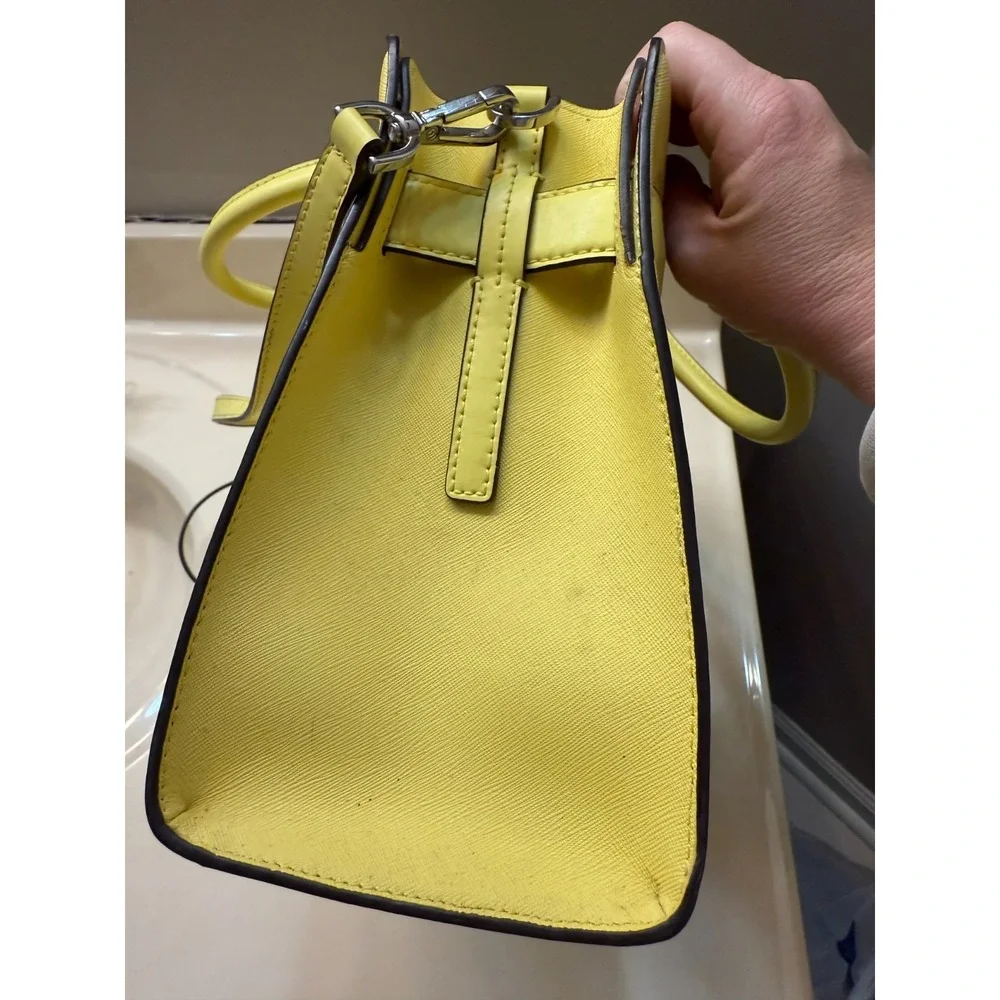 Michael Kors Leather Dillon Satchel Yellow Sunflower Purse Tote Crossbody Charm